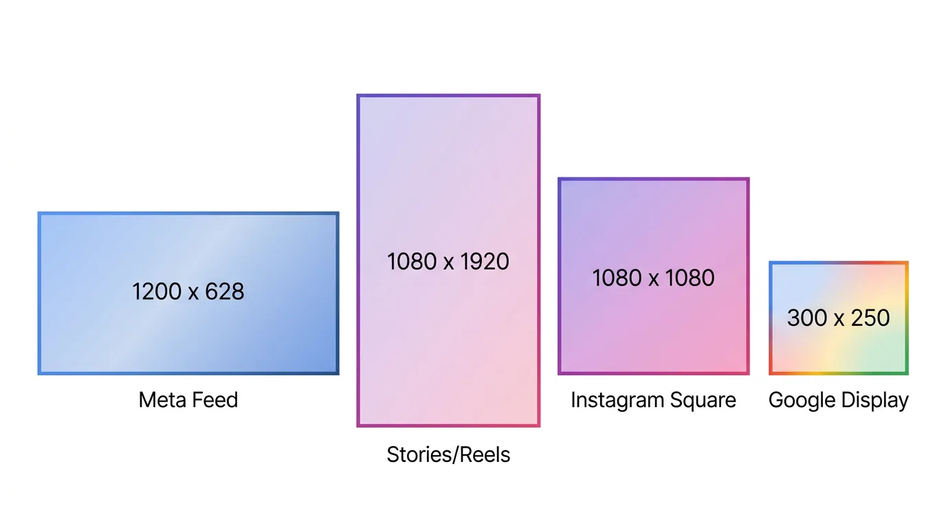 Visual comparison of ad creative dimensions across platforms