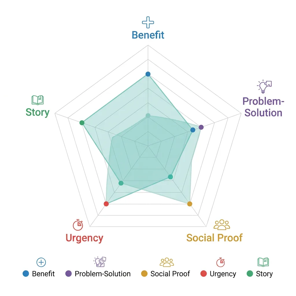 Radar chart showing five advertising angles